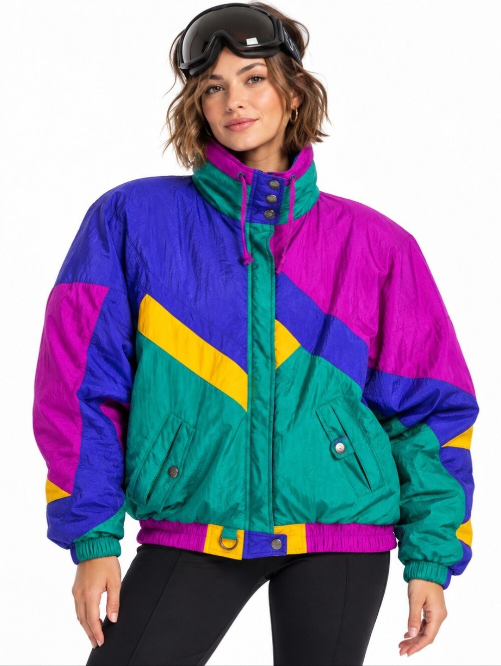 Vintage Andy Johns 80s 90s Colorblock Ski Jacket Shoulder Pads Small